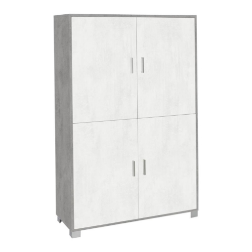 MOBILE DA ARREDO IN LEGNO CON PIEDINI 4 ANTE 161X108X41 CM COLORE CEMENTO E OSSIDO BIANCO