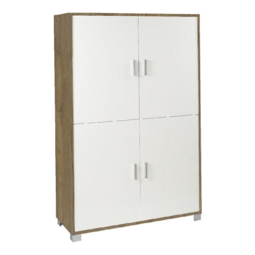MOBILE DA ARREDO IN LEGNO CON PIEDINI 4 ANTE 161X108X41 CM COLORE NOCE E BIANCO FIAMMATO