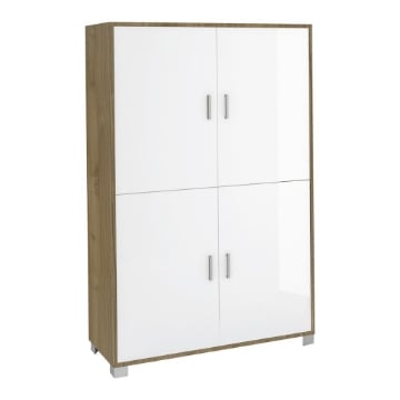 MOBILE DA ARREDO IN LEGNO CON PIEDINI 4 ANTE 161X108X41 CM COLORE OLMO CHIARO E BIANCO LUCIDO