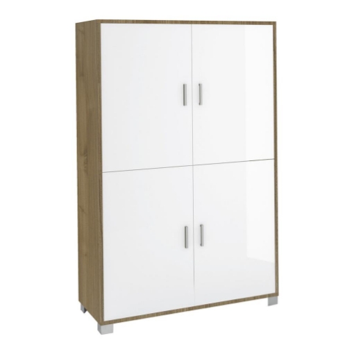 MOBILE DA ARREDO IN LEGNO CON PIEDINI 4 ANTE 161X108X41 CM COLORE OLMO CHIARO E BIANCO LUCIDO