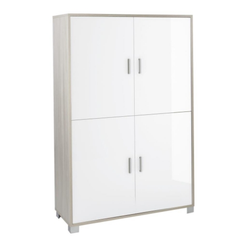 MOBILE DA ARREDO IN LEGNO CON PIEDINI 4 ANTE 161X108X41 CM COLORE OLMO CHIARO E BIANCO FIAMMATO