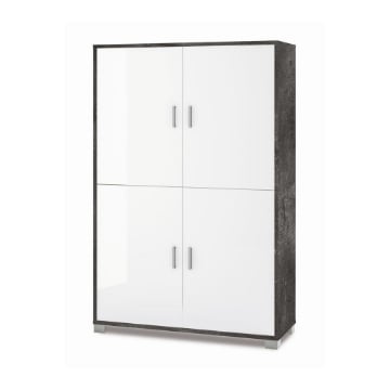 MOBILE DA ARREDO IN LEGNO CON PIEDINI 4 ANTE 161X108X41 CM COLORE OSSIDO NERO E BIANCO LUCIDO