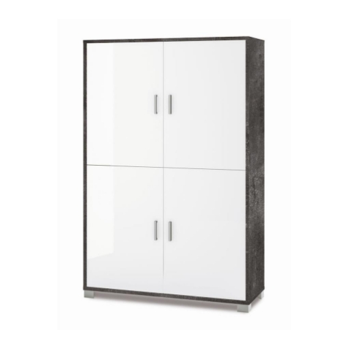 MOBILE DA ARREDO IN LEGNO CON PIEDINI 4 ANTE 161X108X41 CM COLORE OSSIDO NERO E BIANCO LUCIDO