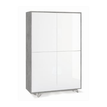 MOBILE DA ARREDO IN LEGNO CON PIEDINI, 4 ANTE A SCOMPARSA 161X108X41 CM COLORE CEMENTO E BIANCO LUCIDO