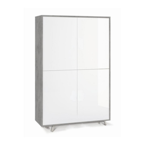 MOBILE DA ARREDO IN LEGNO CON PIEDINI, 4 ANTE A SCOMPARSA 161X108X41 CM COLORE CEMENTO E BIANCO LUCIDO