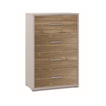 CASSETTIERA DA ARREDO IN LEGNO CON PIEDINI E 4 CASSETTI 110X71X41 CM COLORE OSSIDO BIANCO E NOCE