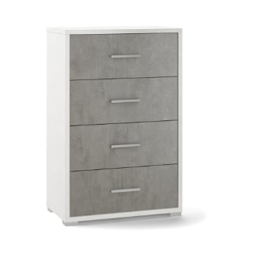 CASSETTIERA DA ARREDO IN LEGNO CON PIEDINI E 4 CASSETTI 110X71X41 CM COLORE OSSIDO BIANCO E CEMENTO