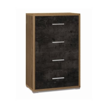 CASSETTIERA DA ARREDO IN LEGNO CON PIEDINI E 4 CASSETTI 110X71X41 CM COLORE NOCE E OSSIDO NERO