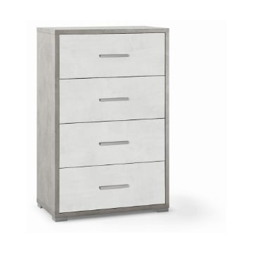 CASSETTIERA DA ARREDO IN LEGNO CON PIEDINI E 4 CASSETTI 110X71X41 CM COLORE CEMENTO E OSSIDO BIANCO