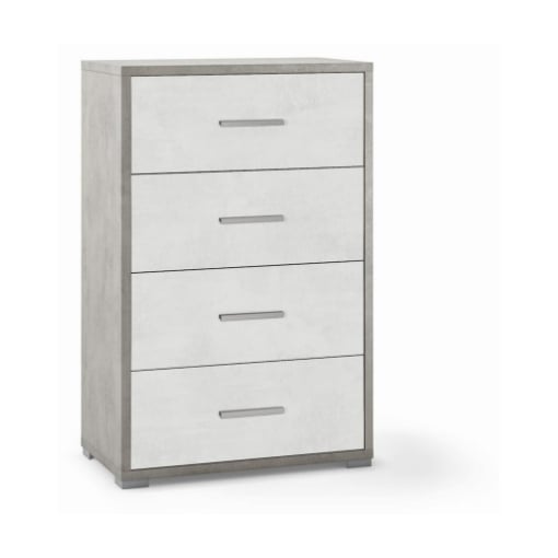 CASSETTIERA DA ARREDO IN LEGNO CON PIEDINI E 4 CASSETTI 110X71X41 CM COLORE CEMENTO E OSSIDO BIANCO