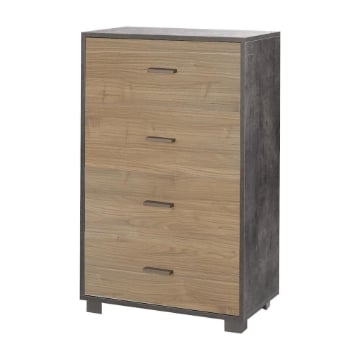 CASSETTIERA DA ARREDO IN LEGNO CON PIEDINI E 4 CASSETTI 112X70X41 CM COLORE OSSIDO NERO E NOCE