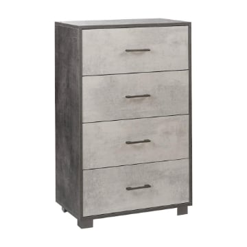 CASSETTIERA DA ARREDO IN LEGNO CON PIEDINI E 4 CASSETTI 112X70X41 CM COLORE OSSIDO NERO E CEMENTO