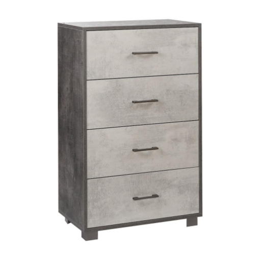 CASSETTIERA DA ARREDO IN LEGNO CON PIEDINI E 4 CASSETTI 112X70X41 CM COLORE OSSIDO NERO E CEMENTO