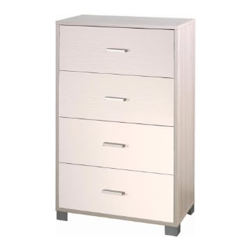 CASSETTIERA DA ARREDO IN LEGNO CON PIEDINI E 4 CASSETTI 112X70X41 CM COLORE OLMO CHIARO E BIANCO FIAMMATO