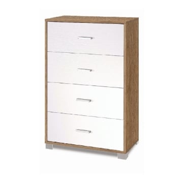 CASSETTIERA DA ARREDO IN LEGNO CON PIEDINI E 4 CASSETTI 112X70X41 CM COLORE NOCE E BIANCO FIAMMATO