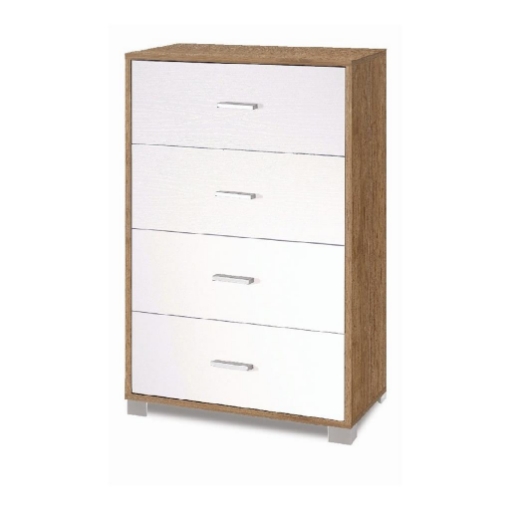 CASSETTIERA DA ARREDO IN LEGNO CON PIEDINI E 4 CASSETTI 112X70X41 CM COLORE NOCE E BIANCO FIAMMATO