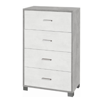 CASSETTIERA DA ARREDO IN LEGNO CON PIEDINI E 4 CASSETTI 112X70X41 CM COLORE CEMENTO E OSSIDO BIANCO