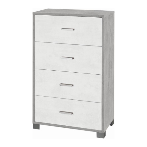 CASSETTIERA DA ARREDO IN LEGNO CON PIEDINI E 4 CASSETTI 112X70X41 CM COLORE CEMENTO E OSSIDO BIANCO