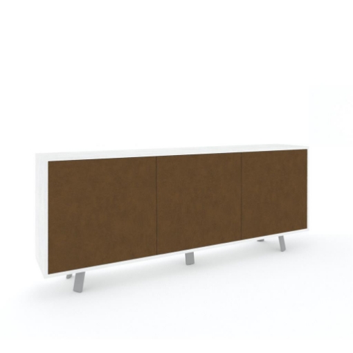 MOBILE DA ARREDO IN LEGNO CON PIEDINI, 3 ANTE A SCOMPARSA 74X177X41 CM COLORE OSSIDO BIANCO E RUGGINE
