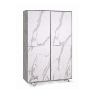MOBILE DA ARREDO IN LEGNO CON PIEDINI, 4 ANTE A SCOMPARSA 161X108X41 CM COLORE CEMENTO E MARMO CALACATTA