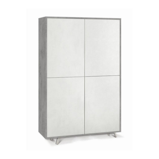 MOBILE DA ARREDO IN LEGNO CON PIEDINI, 4 ANTE A SCOMPARSA 161X108X41 CM COLORE CEMENTO E OSSIDO BIANCO
