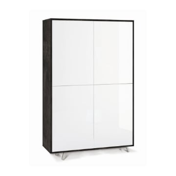MOBILE DA ARREDO IN LEGNO CON PIEDINI, 4 ANTE A SCOMPARSA 161X108X41 CM COLORE OSSIDO NERO E BIANCO LUCIDO