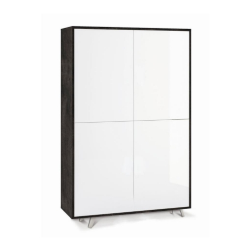 MOBILE DA ARREDO IN LEGNO CON PIEDINI, 4 ANTE A SCOMPARSA 161X108X41 CM COLORE OSSIDO NERO E BIANCO LUCIDO