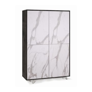 MOBILE DA ARREDO IN LEGNO CON PIEDINI, 4 ANTE A SCOMPARSA 161X108X41 CM COLORE OSSIDO NERO E MARMO CALACATTA