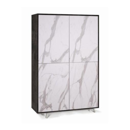 MOBILE DA ARREDO IN LEGNO CON PIEDINI, 4 ANTE A SCOMPARSA 161X108X41 CM COLORE OSSIDO NERO E MARMO CALACATTA