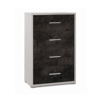 CASSETTIERA DA ARREDO IN LEGNO CON PIEDINI E 4 CASSETTI 110X71X41 CM COLORE OSSIDO BIANCO E OSSIDO NERO
