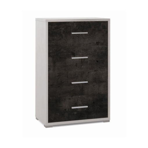 CASSETTIERA DA ARREDO IN LEGNO CON PIEDINI E 4 CASSETTI 110X71X41 CM COLORE OSSIDO BIANCO E OSSIDO NERO