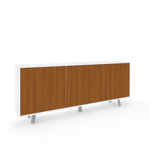 MOBILE DA ARREDO IN LEGNO CON PIEDINI, 3 ANTE A SCOMPARSA 74X177X41 CM COLORE OSSIDO BIANCO E ROVERE DOGATO