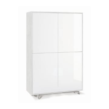 MOBILE DA ARREDO IN LEGNO CON PIEDINI, 4 ANTE A SCOMPARSA 161X108X41 CM COLORE OSSIDO BIANCO E BIANCO LUCIDO