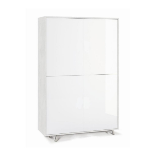 MOBILE DA ARREDO IN LEGNO CON PIEDINI, 4 ANTE A SCOMPARSA 161X108X41 CM COLORE OSSIDO BIANCO E BIANCO LUCIDO