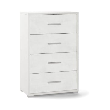 CASSETTIERA DA ARREDO IN LEGNO CON PIEDINI E 4 CASSETTI 110X71X41 CM COLORE OSSIDO BIANCO