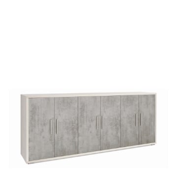 MOBILE DA ARREDO IN LEGNO CON 6 ANTE 84X203X41 CM COLORE OSSIDO BIANCO E CEMENTO
