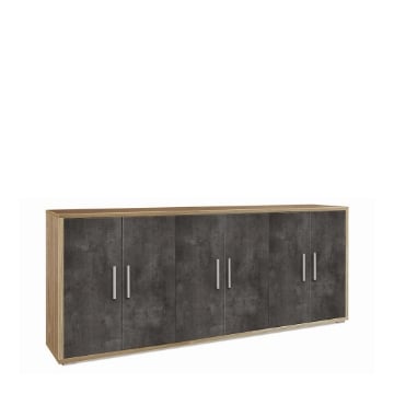 MOBILE DA ARREDO IN LEGNO CON 6 ANTE 84X203X41 CM COLORE NOCE E OSSIDO NERO