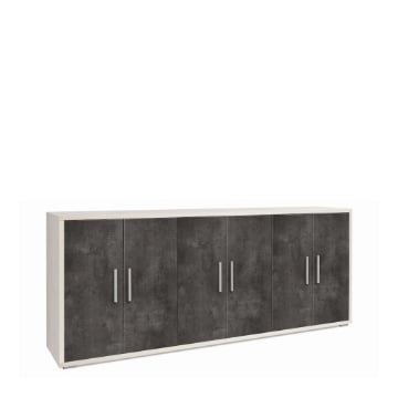 MOBILE DA ARREDO IN LEGNO CON 6 ANTE 84X203X41 CM COLORE OSSIDO BIANCO E OSSIDO NERO