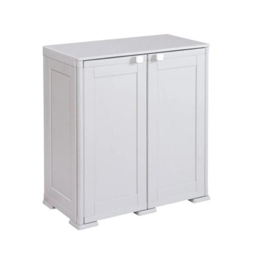 ARMADIO DA ESTERNO COPERTO GRIGIO 2 ANTE 79X43X85,5 CM CON MODULO E RIPIANO – MOBILE ORGANIZZATORE COMPATTO