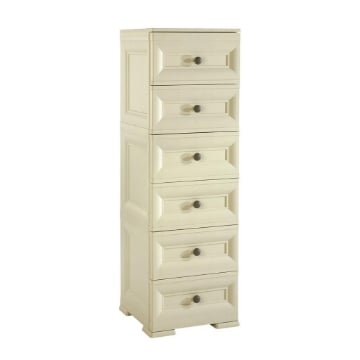 CASSETTIERA ALTA 6 CASSETTI PICCOLI ANGORA 40X43X125 CM – MOBILE VERTICALE EFFETTO BUGNATO PER CAMERA, INGRESSO E ZONA LIVING