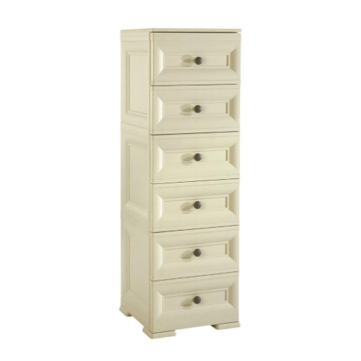 CASSETTIERA ALTA 6 CASSETTI PICCOLI ANGORA 40X43X125 CM – MOBILE VERTICALE EFFETTO BUGNATO PER CAMERA, INGRESSO E ZONA LIVING