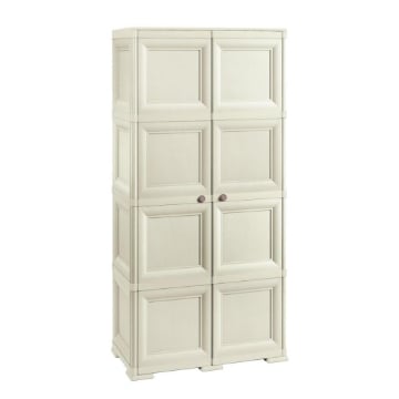 ARMADIO 4 MODULI IN PLASTICA 79X43X164 CM – MOBILE CONTENITORE MULTIUSO PER SALOTTO, PERGOLATO E BALCONE COPERTO, DESIGN CLASSICO EFFETTO LEGNO
