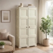 ARMADIO 4 MODULI IN PLASTICA 79X43X164 CM – MOBILE CONTENITORE MULTIUSO PER SALOTTO, PERGOLATO E BALCONE COPERTO, DESIGN CLASSICO EFFETTO LEGNO