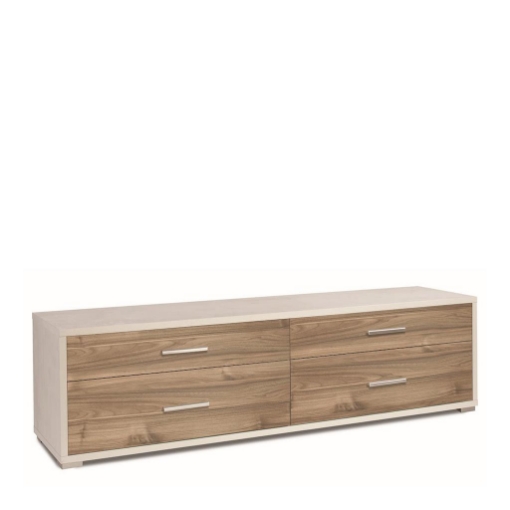 MOBILE BASSO PORTA TV IN LEGNO CON 4 CASSETTI 50X179X47 CM COLORE OSSIDO BIANCO E NOCE