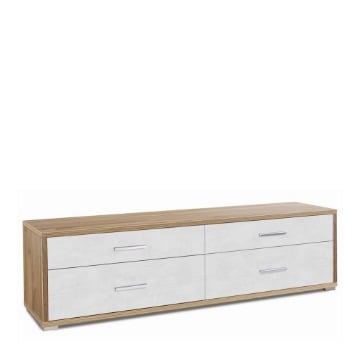MOBILE BASSO PORTA TV IN LEGNO CON 4 CASSETTI 50X179X47 CM COLORE NOCE E OSSIDO BIANCO