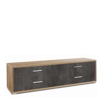 MOBILE BASSO PORTA TV IN LEGNO CON 4 CASSETTI 50X179X47 CM COLORE NOCE E OSSIDO NERO