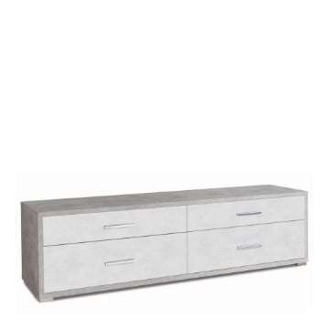 MOBILE BASSO PORTA TV IN LEGNO CON 4 CASSETTI 50X179X47 CM COLORE CEMENTO E OSSIDO BIANCO