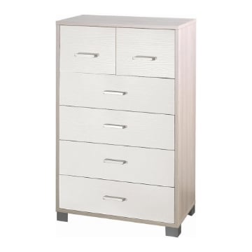 CASSETTIERA DA ARREDO MODERNA CON PIEDINI E 4+2 CASSETTI 112X70X41 CM COLORE OLMO CHIARO E BIANCO FIAMMATO