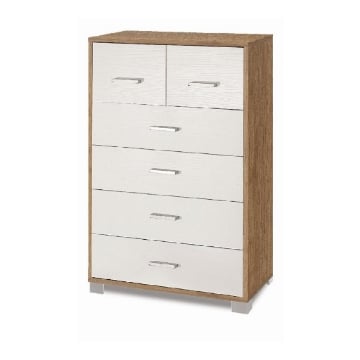 CASSETTIERA DA ARREDO MODERNA CON PIEDINI E 4+2 CASSETTI 112X70X41 CM COLORE NOCE E BIANCO FIAMMATO