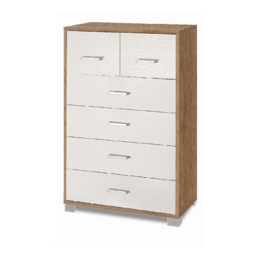 CASSETTIERA DA ARREDO MODERNA CON PIEDINI E 4+2 CASSETTI 112X70X41 CM COLORE NOCE E BIANCO FIAMMATO